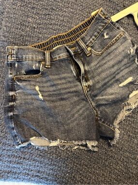 aerie Distressed Medium Blue High-Rise Denim Shorts